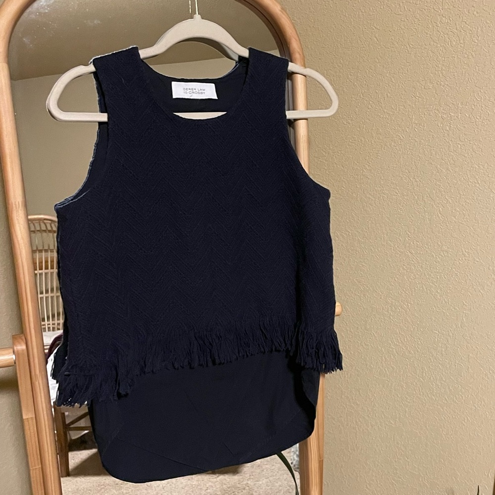 Blue Fringe Top with Built in Shirt